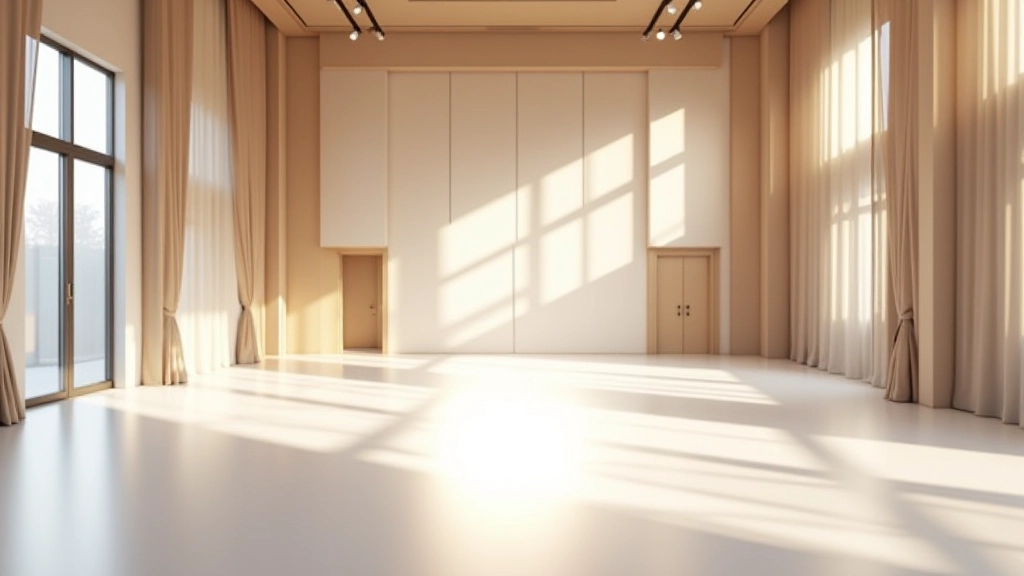 Modern venue space with natural lighting, empty ballroom ready for decoration, bright and spacious interior