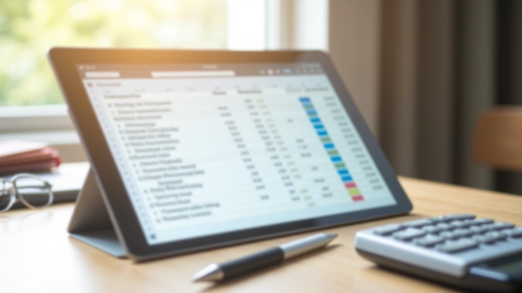 Catering price list and budget spreadsheet displayed on tablet screen with pen and calculator on table